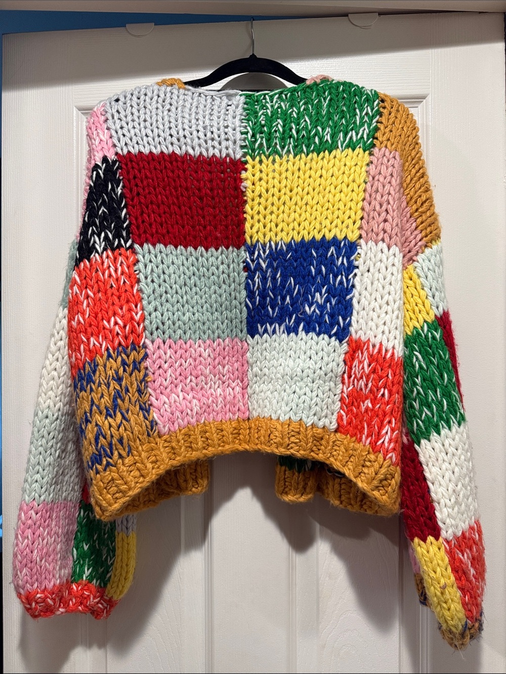 Multicolor Chunky Patchwork Knit Cardigan Sweater - Women - Picture 2 of 7